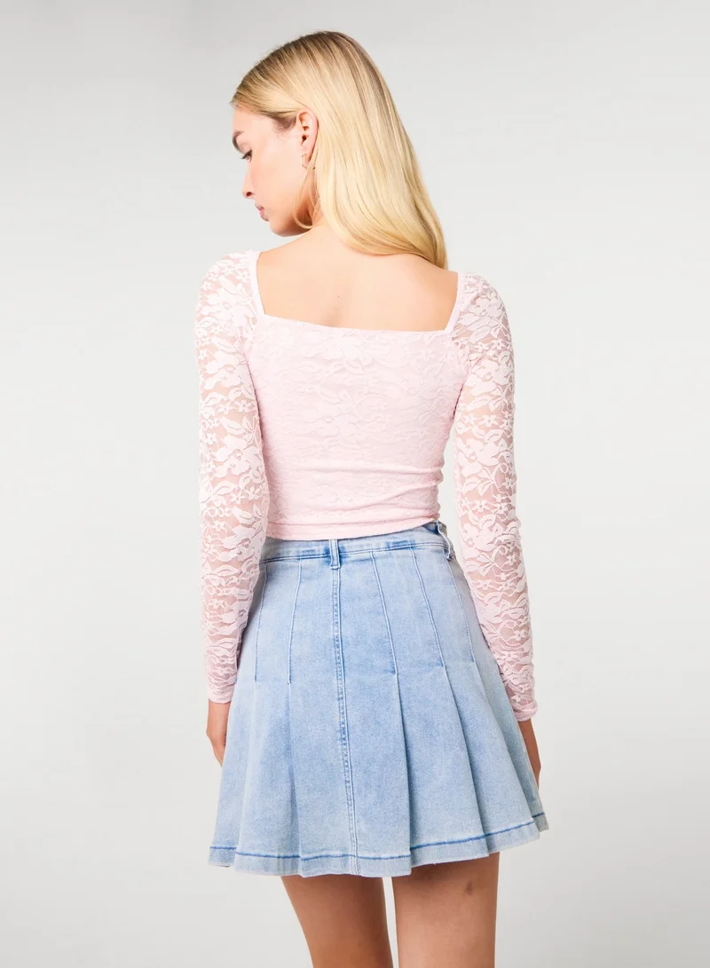 بينك فانيلا Long Sleeve Lace Top